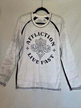 Affliction White and Black Live Fast Graphic Long Sleeve Tee